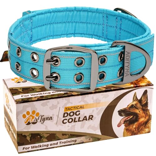 ADITYNA - Strapazierfähiges Hundehalsband mit Griff, reflektierendes blaues Hundehalsband für mittelgroße Hunde – Breites, dickes und weiches Neopren-gepolstertes Hundehalsband für Training und von ADITYNA