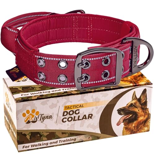 ADITYNA Strapazierfähiges Hundehalsband mit Griff, reflektierend, für extra große Hunde, breit, dick, taktisch, weich gepolstert (Größe XL: passend für Halsumfang von 61–76,2 cm, Burgunderrot) von ADITYNA