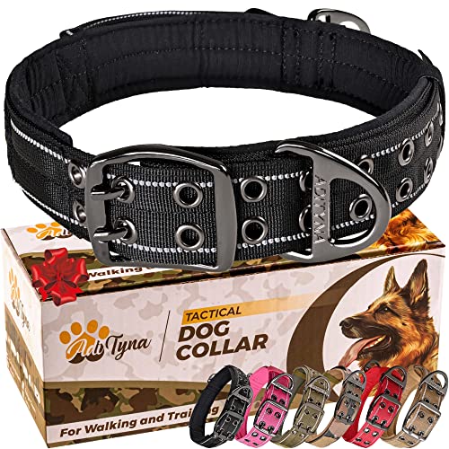 ADITYNA Robustes Hundehalsband mit Griff, reflektierend, schwarz, für mittelgroße Hunde, breit, dick, taktisch, weich gepolstert, perfektes Hundehalsband für Training oder Spazierengehen von ADITYNA