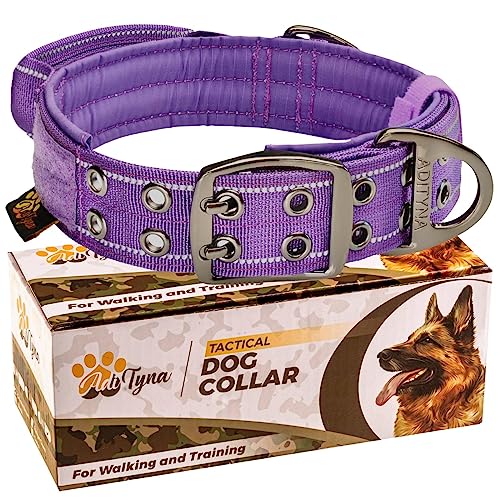 ADITYNA Strapazierfähiges Hundehalsband für mittelgroße Hunde – reflektierendes violettes Halsband mit Griff für Training und Spazierengehen – breit, dick, taktisch, weiches Neopren gepolstert von ADITYNA