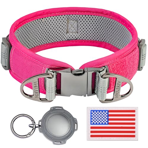 Langlebiges, 5,1 cm verstellbares rosa Hundehalsband für mittelgroße Hunde – reflektierende, robuste Metallschnalle, bequemes Netzfutter, inklusive Patch und AirTag-Halter von ADITYNA