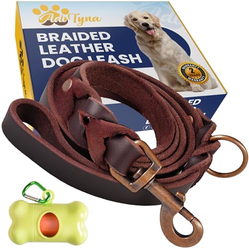 Strapazierfähige Trainingsleine aus Leder für große und extra große Hunde, weiche und starke braune Leine (Braun, 1,7 m x 2,5 cm) von ADITYNA