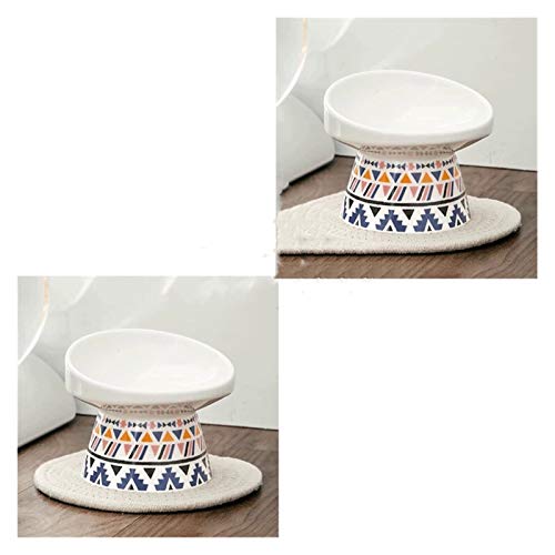 Katzennapf Keramik 2 Größen rutschfeste Keramik Katzennapf mit Matte Cervical schützen Pet Food Trinken Keramiknapf Futterstatio Pet Supplies Schüsseln (Color : 2pcs Blue and Blue, Size : M) von ADJAN