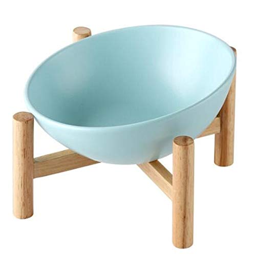 Katzennapf Keramik Ceramic Round Pet Bowl Startseite Katzenfutter Schüssel Abnehmbare Schüssel mit Rahmen 45 ° neigbar Design Katze Schüssel Pet Bowl-Feed Trinken (Color : Blue with Frame, Size : 15 von ADJAN