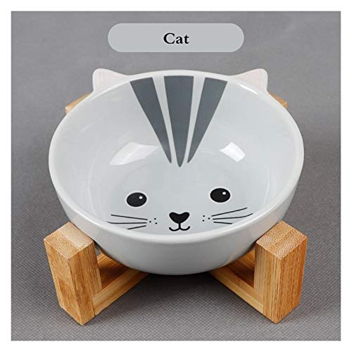Katzennapf Keramik Haustiere Bowl Hund Katzenfutter Wasser Feeder-Welpen Keramik Trinken Teller-Schüssel mit hölzernen Gestell Haustier-Katzen-Geschirr (Color : Cat) von ADJAN