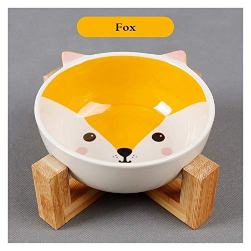 Katzennapf Keramik Haustiere Bowl Hund Katzenfutter Wasser Feeder-Welpen Keramik Trinken Teller-Schüssel mit hölzernen Gestell Haustier-Katzen-Geschirr (Color : Fox) von ADJAN