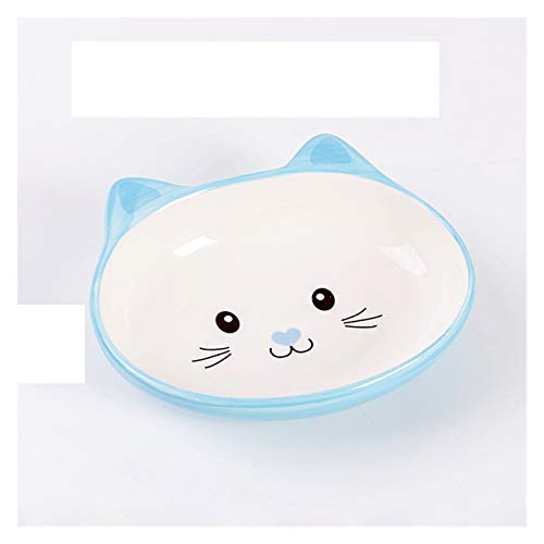 Katzennapf Keramik Karikatur-Nette Keramik Welpen-Katze-Haustier Hund Essen und Trinken Schüssel-Wasser-Bowl Zubehör Feeder Tiere Füttern einzelne Schüssel Porzellan (Color : Cat face Bowl Blue) von ADJAN