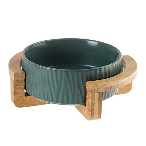 Katzennapf Keramik Keramik Erhöhte Raised Katzennapf mit Holz Stand-Nr Spill Pet Food Wasser Feeder Katzen kleine Hunde (Color : Green, Size : L) von ADJAN