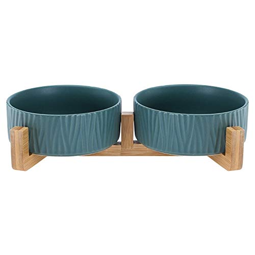 Katzennapf Keramik Keramik Erhöhte Raised Katzennapf mit Holz Stand-Nr Spill Pet Food Wasser Feeder Katzen kleine Hunde (Color : Green 2, Size : S) von ADJAN