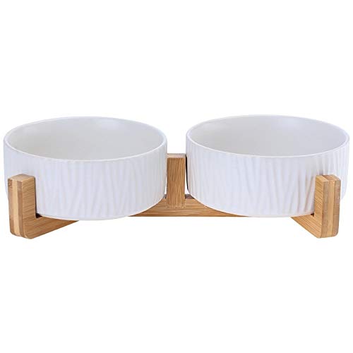 Katzennapf Keramik Keramik Erhöhte Raised Katzennapf mit Holz Stand-Nr Spill Pet Food Wasser Feeder Katzen kleine Hunde (Color : White 2, Size : L) von ADJAN