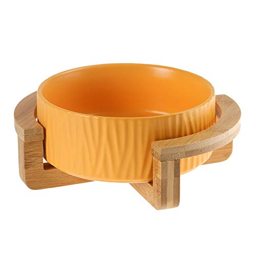 Katzennapf Keramik Keramik Erhöhte Raised Katzennapf mit Holz Stand-Nr Spill Pet Food Wasser Feeder Katzen kleine Hunde (Color : Yellow, Size : L) von ADJAN