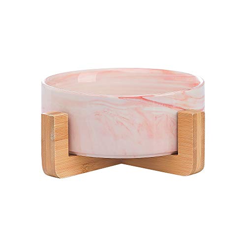 Katzennapf Keramik Keramik Katze Hund-Schüssel-Teller mit Holz Stand-Nr Spill Pet Food Wasser Feeder Katzen kleine Hunde (Color : Marble Pink) von ADJAN