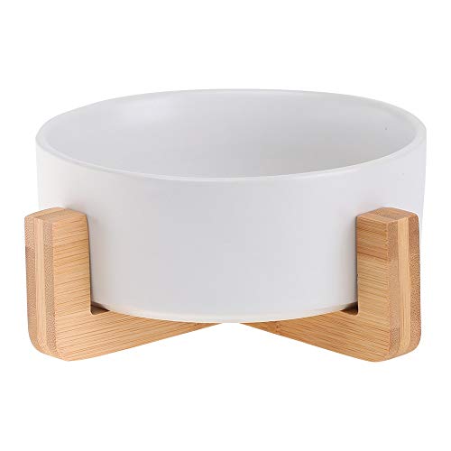 Katzennapf Keramik Keramik Katze Hund-Schüssel-Teller mit Holz Stand-Nr Spill Pet Food Wasser Feeder Katzen kleine Hunde (Color : White) von ADJAN