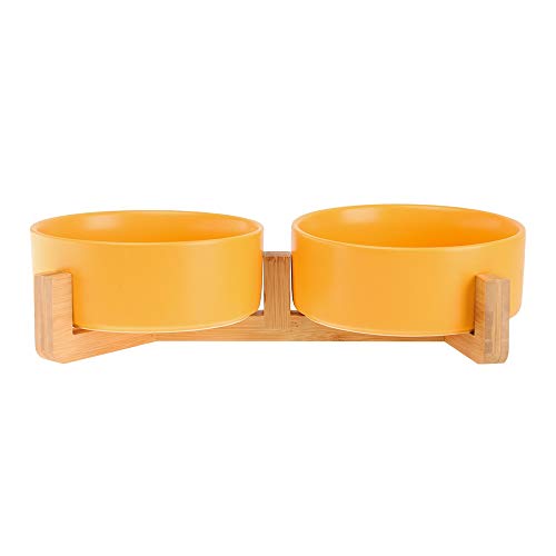 Katzennapf Keramik Keramik Katze Hund-Schüssel-Teller mit Holz Stand-Nr Spill Pet Food Wasser Feeder Katzen kleine Hunde (Color : Yellow Set of 2) von ADJAN