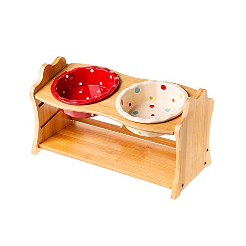 Katzennapf Keramik Tierisch Doppel Bowl Hund Katzenfutter Wasser Feeder Hochstand Keramik-Teller-Schüssel Holztisch Pet Supplies (Color : Double bowlrw) von ADJAN