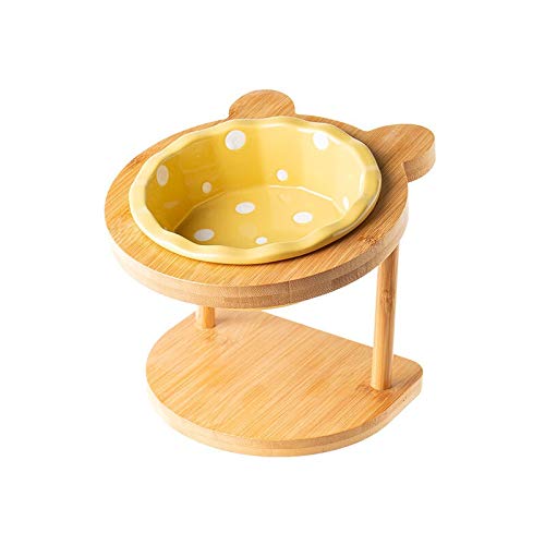 Katzennapf Keramik Tierisch Doppel Bowl Hund Katzenfutter Wasser Feeder Hochstand Keramik-Teller-Schüssel Holztisch Pet Supplies (Color : Single Bowl set2) von ADJAN