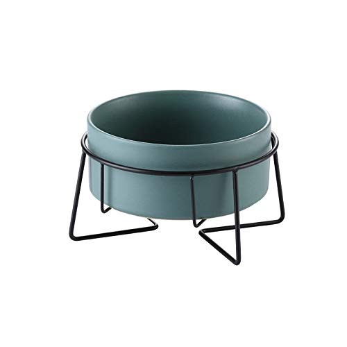 Katzennapf Keramik Trocknen Keramik Fressnapf Kanister Nahrungsmittelwasser-Leckereien for Katzen Hunde Anti-Rutsch-Katze Schalen Pet Food Wasser-Schüssel mit Eisen Bracket Ständer (Color : Green, S von ADJAN