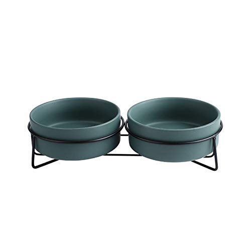 Katzennapf Keramik Trocknen Keramik Fressnapf Kanister Nahrungsmittelwasser-Leckereien for Katzen Hunde Anti-Rutsch-Katze Schalen Pet Food Wasser-Schüssel mit Eisen Bracket Ständer (Color : Green2, von ADJAN