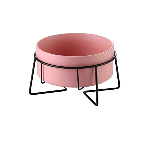 Katzennapf Keramik Trocknen Keramik Fressnapf Kanister Nahrungsmittelwasser-Leckereien for Katzen Hunde Anti-Rutsch-Katze Schalen Pet Food Wasser-Schüssel mit Eisen Bracket Ständer (Color : Pink, SI von ADJAN