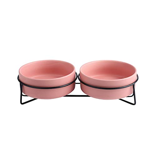 Katzennapf Keramik Trocknen Keramik Fressnapf Kanister Nahrungsmittelwasser-Leckereien for Katzen Hunde Anti-Rutsch-Katze Schalen Pet Food Wasser-Schüssel mit Eisen Bracket Ständer (Color : Pink2, S von ADJAN