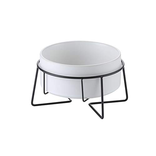 Katzennapf Keramik Trocknen Keramik Fressnapf Kanister Nahrungsmittelwasser-Leckereien for Katzen Hunde Anti-Rutsch-Katze Schalen Pet Food Wasser-Schüssel mit Eisen Bracket Ständer (Color : White, S von ADJAN