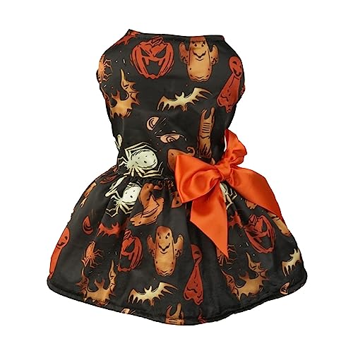 ADMAY Halloween Kostüm Damen Hexenkostüm Teufel Y20K Haustier-Hundekleid, Halloween-Haustierkleid, schwarzes Kürbiskleid Hundemantel Für Sehr Kleine Hunde (Black, L) von ADMAY