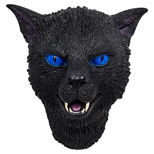 Gruselige Halloween Horror 2023 Y.2.K Halloween Katze Abdeckung Stern Abdeckung Meow Katze Abdeckung Große Gesicht Requisiten für Tanzparty Requisiten Latex Maske (Black, One Size) von ADMAY