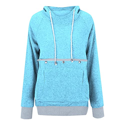 Warm und bequem Winter 2023 Y21K Damen Herbst und Winter Hoodies Haustier Fleece Hoodie Nette Katze Große Hunde Hoodie Sweatshirt (Hellblau, XXL) von ADMAY