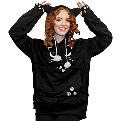 Warm und bequem Winter 2023 Y21K Damen Herbst und Winter Sweatshirt Haustier Hoodie Fleece Pullover Große Hunde Hoodie Volant Sweatshirt (Black, XXL) von ADMAY