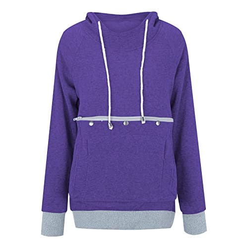 Warm und bequem Winter 2023 Y21K Damen Herbst und Winter Sweatshirts Haustier Hoodie Fleece Sweatshirt Niedliche Katze Große Hunde Hoodie Sweatshirt Grün (Purple, XXL) von ADMAY