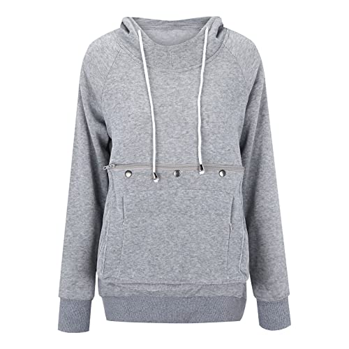 Warm und bequem Winter 2023 Y21K Damen Herbst und Winter Sweatshirts Haustier Hoodie Fleece Sweatshirt Niedliche Katze Hund Große Kapuze Sweatshirt Grün (Grau, XXL) von ADMAY