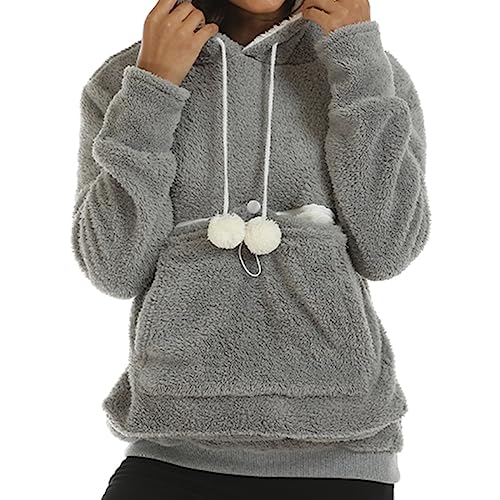 Warme und bequeme Winter 2023 Y22K Herbst und Winter Frauen Dicke Hoodie Hoodie Einfarbig Große Haustiere Winter Hoodies (Grau, XXXL) von ADMAY