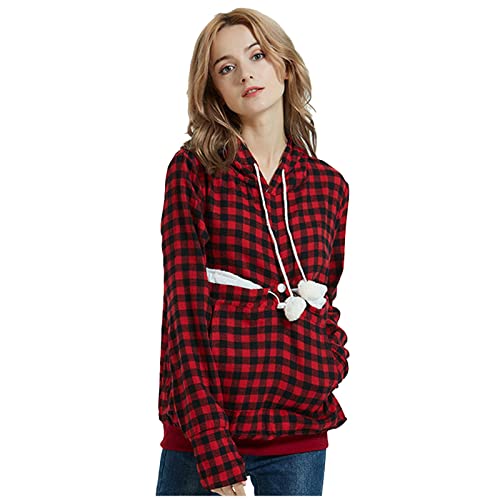 Warme und bequeme Winter 2023 Y27K Damen Herbst und Winter Lose Fleece Hoodie Haustier Kapuze Pirex Sweatshirts (Rot, XXXL) von ADMAY