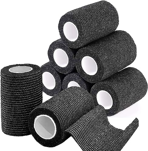 ADMITRY Selbstklebender Verband, 8 Rollen x 7,5cm x 4,5m Pflaster Rolle Verbandsmaterial, Elastische Binde Bandage Fixierbinde Haftbandage Selbstklebend(Schwarz) von ADMITRY