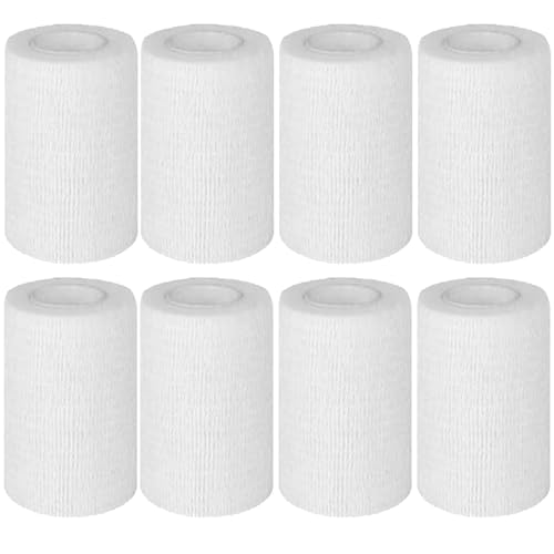 ADMITRY Selbstklebender Verband, 8 Rollen x 7,5cm x 4,5m Pflaster Rolle Verbandsmaterial, Elastische Binde Bandage Fixierbinde Haftbandage Selbstklebend (Weiß Selbstklebender Verband 7.5cm) von ADMITRY