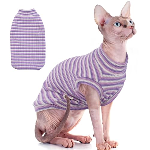 Sphynx Haarloses Katzen-Shirt, Regenbogenstreifen, Kätzchen-T-Shirts mit Ärmeln, Katzenrollkragen, dehnbarer Katzenpullover, Pullover, Katzen-Pyjama, Jumpsuit, Rundkragen, Weste für Sphynx, Devon, von ADNIKIA