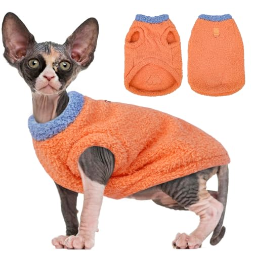 Sphynx Katzenbekleidung, Fleece-Weste für Katzen, warmer Fleece-Mantel für Katzen, haarlose Katzenhemden, Pullover, warmer und weicher Katzen-Pyjama-Shirt, Fleece-Overall für Katzen, Welpen, Kätzchen, von ADNIKIA