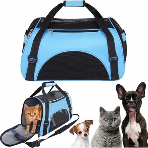 Haustiertasche Tiertragetasche Transporttasche für Kleine Hunde Katze Welpe Tragetasche Haustier Reisetasche Wasserfest Transportbox mit Netzfenster Reise Hundetasche Reiseträger Katzentasche Blau S von ADNOX