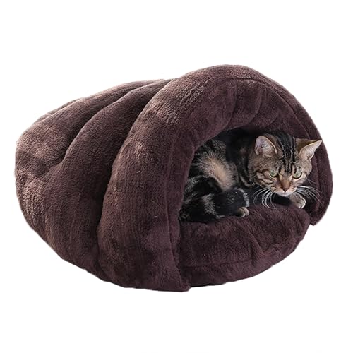 Katzenbett Katzenschlafsack, Katzennest Kätzchenbett, Katzenhaus Katzenhöhle Bett mit waschbarem, abnehmbarem Kissen, Haustiersofa Katzenkorb mit Rutschfester Unterseite, 50 x 45 x 35 cm, Braun von ADNOX