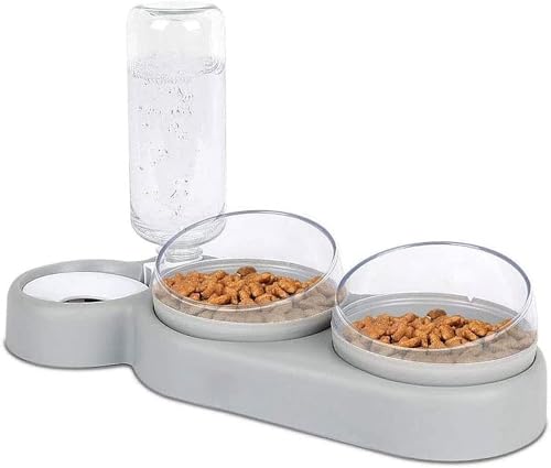 Katzennapf-Set 15° Neigbar Doppelter Futternapf für Nass- Trockenfutter, mit Automatischer Wasserflasche, für Kleine und Mittelgroße Hunde und Katzen von ADNOX