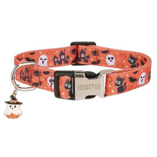 ADOGGYGO Halloween-Hundehalsband, orangefarben, Halloween-Halsbänder, verstellbar, Halloween-Haustierhalsbänder für kleine, mittelgroße und große Hunde (mittelgroß, Halloween) von ADOGGYGO