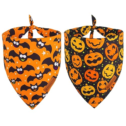 ADOGGYGO Halloween-Hundehalstuch, Halloween-Kürbis-Schal, Fledermaus, hochwertiger strapazierfähiger Stoff, verstellbare Passform, Hundehalstücher für mittelgroße und große Hunde, Haustiere (groß, von ADOGGYGO