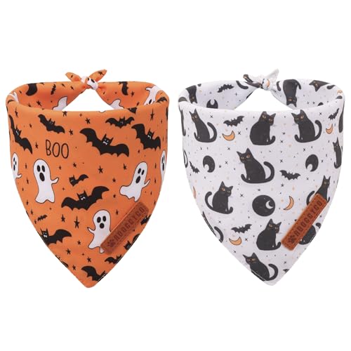 ADOGGYGO Halloween-Katzen-Halstücher, 2 Stück, Fledermaus-Geist-Katzen-Halstuch, weiß-orangefarbene Katzen-Halloween-Halstücher für Katzen und Kätzchen von ADOGGYGO