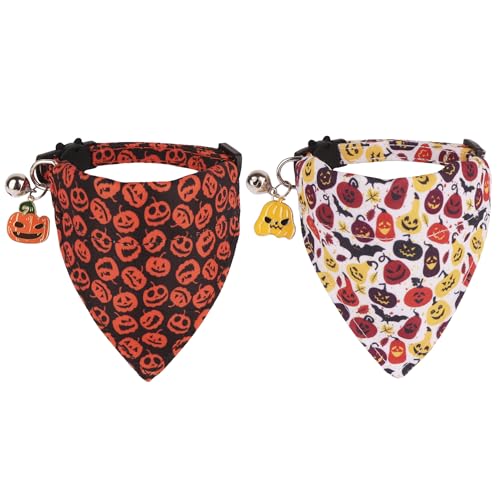 ADOGGYGO Halloween-Katzenhalsband mit Bandana, 2 Stück, Halloween-Katzen-Halstuch, Kürbis-Katzen-Halloween-Halsbänder für Katzen, Kätzchen (Halloween) von ADOGGYGO