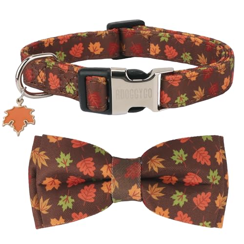 ADOGGYGO Hundehalsband mit Fliege, Ahornblätter, Halloween, Thanksgiving, Hundehalsband, verstellbar, braun, für kleine, mittelgroße und große Hunde (klein, Herbst) von ADOGGYGO