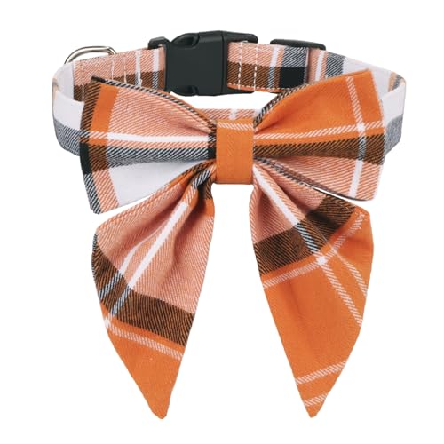 ADOGGYGO Hundehalsband mit Schleife, für Halloween, Thanksgiving, mit Fliege, verstellbar, Orange / Schwarz, für kleine, mittelgroße und große Hunde, Haustiere (Größe M, Herbst) von ADOGGYGO