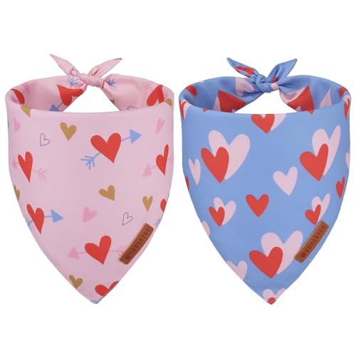 ADOGGYGO Hundehalstuch für Valentinstag, blau-rosa Herzen, hochwertiger strapazierfähiger Stoff, verstellbare Passform, Hunde-Valentinstag-Halstücher für große und extra große Hunde (XL, Valentinstag) von ADOGGYGO