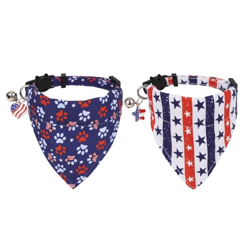 ADOGGYGO Katzenhalsband mit amerikanischer Flagge, mit abnehmbarem Bandana, verstellbares 4. Juli, Katzen-Bandana-Halsband für Katzen, Kätzchen (4. Juli) von ADOGGYGO