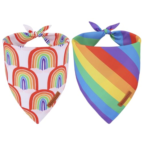 ADOGGYGO Regenbogen-Hundehalstuch, verschiedene Größen, Regenbogen-Halstücher für kleine Hunde, Haustiere (Größe S, Regenbogen) von ADOGGYGO