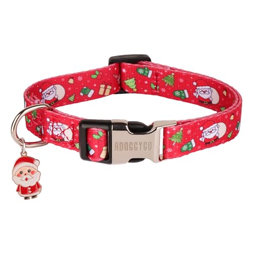 ADOGGYGO Weihnachts-Hundehalsband, Weihnachtsmann-Muster, rotes Weihnachts-Hundehalsband, verstellbar, für kleine, mittelgroße und große Hunde, Haustiere (mittelgroß, Weihnachten) von ADOGGYGO